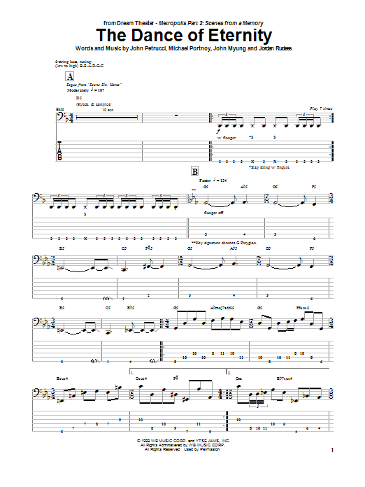 Dream Theater The Dance Of Eternity sheet music notes and chords arranged for Bass Guitar Tab