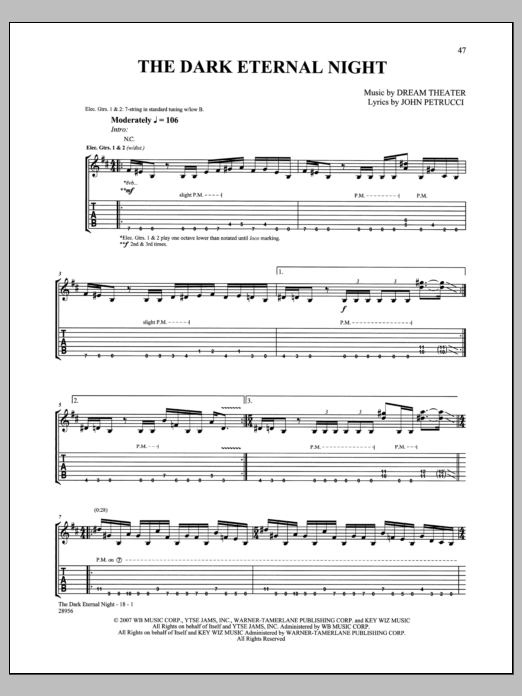 Dream Theater The Dark Eternal Night sheet music notes and chords arranged for Guitar Tab