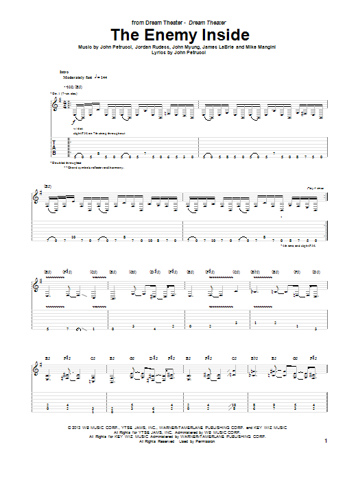 Dream Theater The Enemy Inside sheet music notes and chords arranged for Guitar Tab