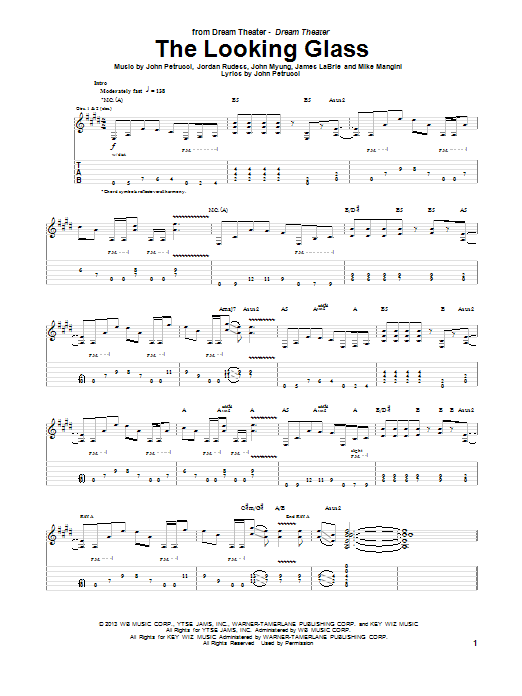 Dream Theater The Looking Glass sheet music notes and chords arranged for Guitar Tab