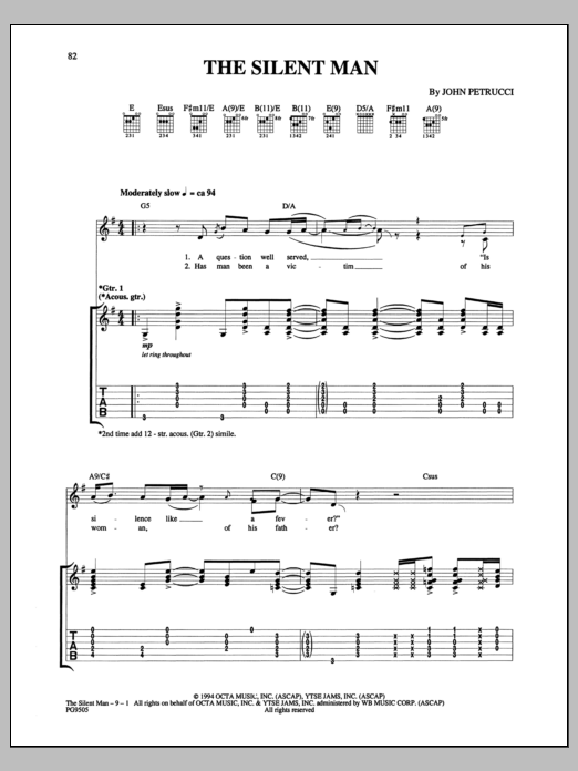Dream Theater The Silent Man sheet music notes and chords arranged for Guitar Tab