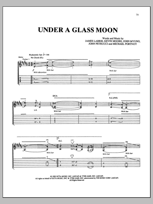 Dream Theater Under A Glass Moon sheet music notes and chords arranged for Guitar Tab