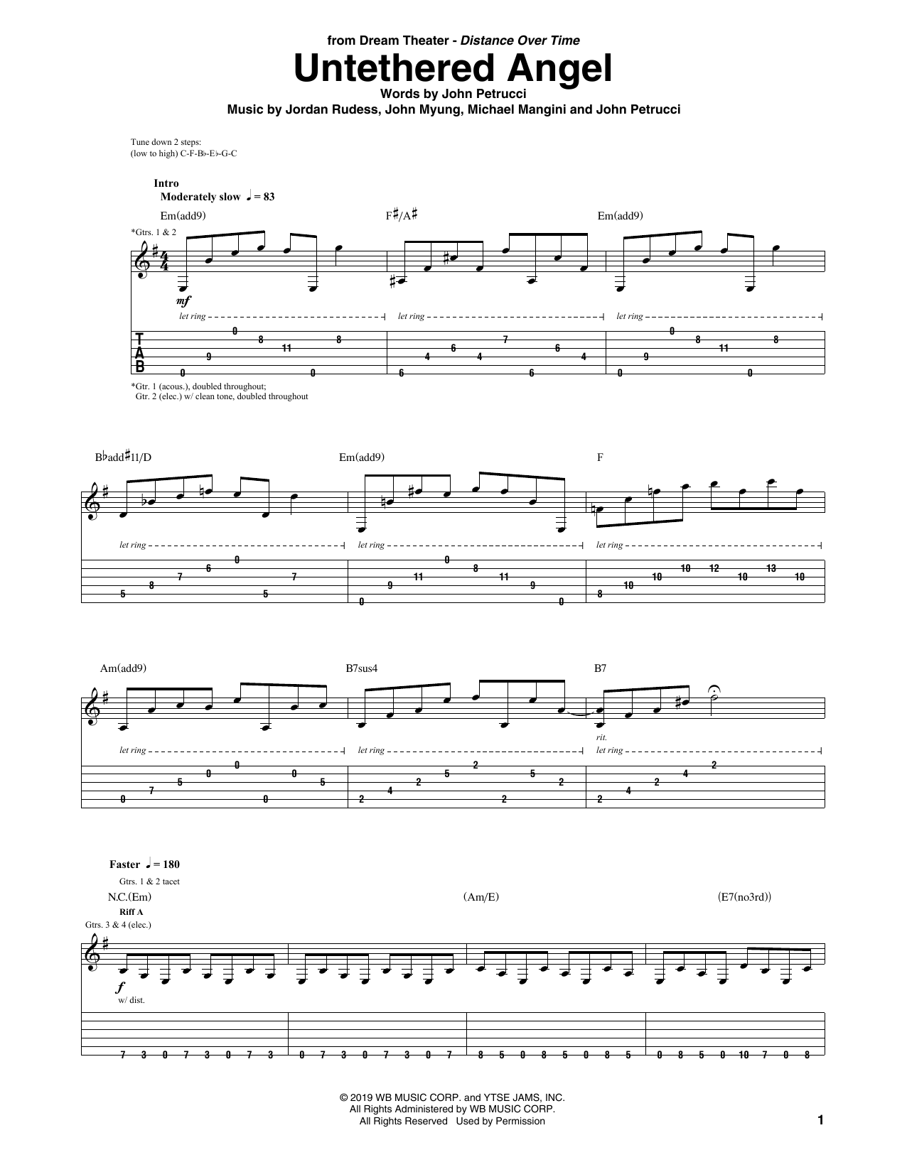 Dream Theater Untethered Angel sheet music notes and chords arranged for Guitar Tab