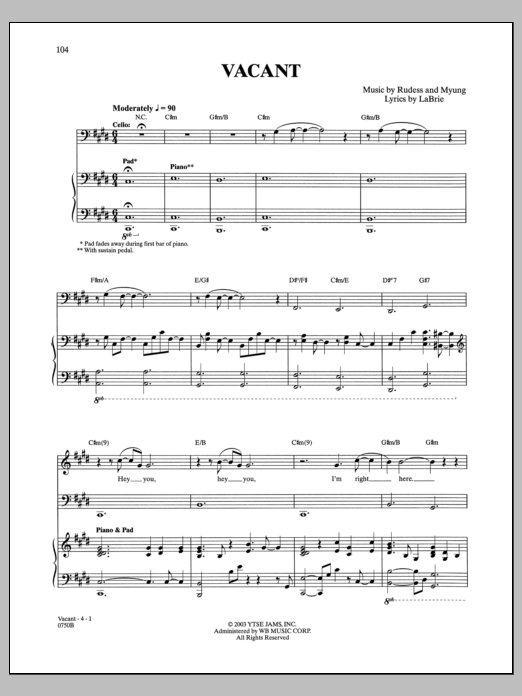 Dream Theater Vacant sheet music notes and chords arranged for Guitar Tab