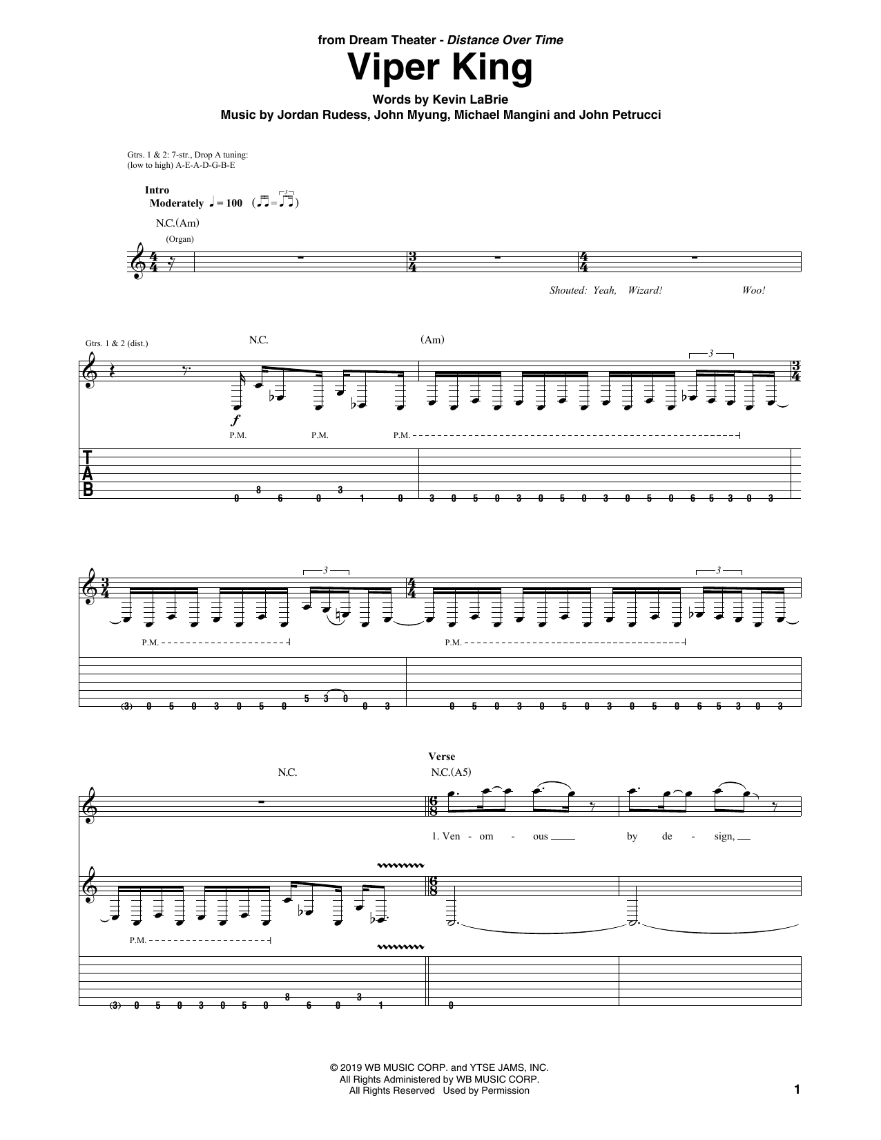 Dream Theater Viper King sheet music notes and chords arranged for Guitar Tab