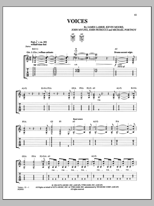 Dream Theater Voices sheet music notes and chords arranged for Guitar Tab