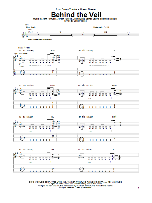 Dream Theater Behind The Veil sheet music notes and chords arranged for Guitar Tab