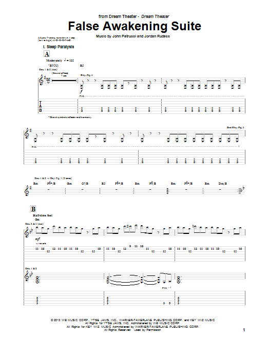 Dream Theater False Awakening Suite sheet music notes and chords arranged for Guitar Tab