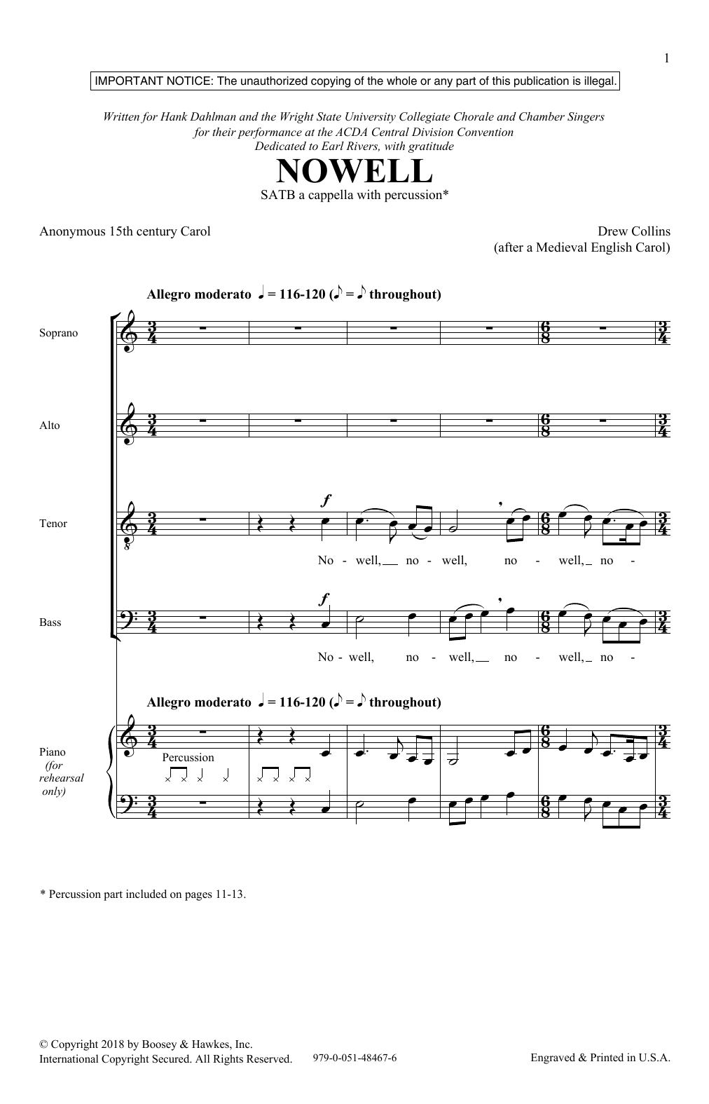 Drew Collins Nowell sheet music notes and chords arranged for SATB Choir
