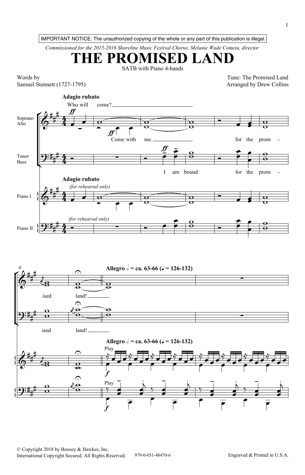 Drew Collins The Promised Land sheet music notes and chords arranged for SATB Choir