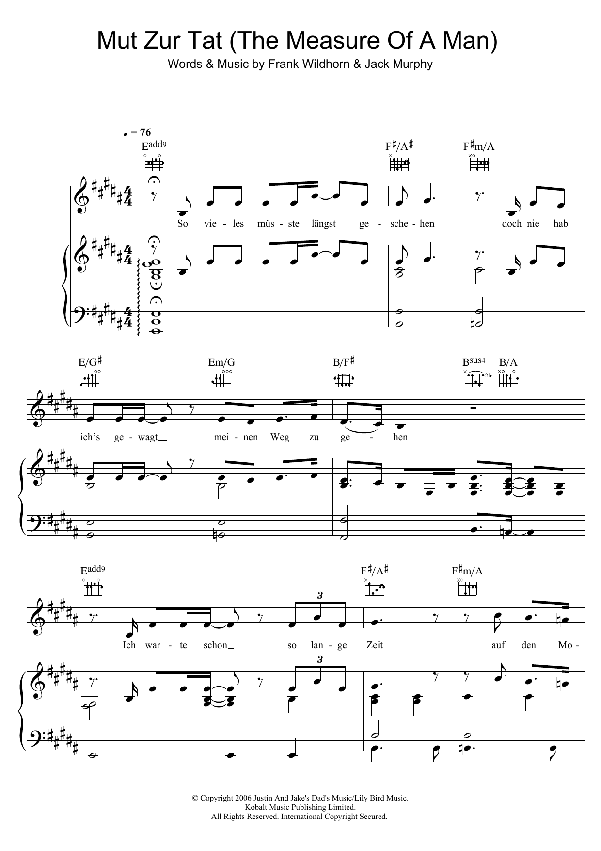 Drew Sarich Mut Zur Tat (The Measure Of A Man) sheet music notes and chords arranged for Piano, Vocal & Guitar Chords