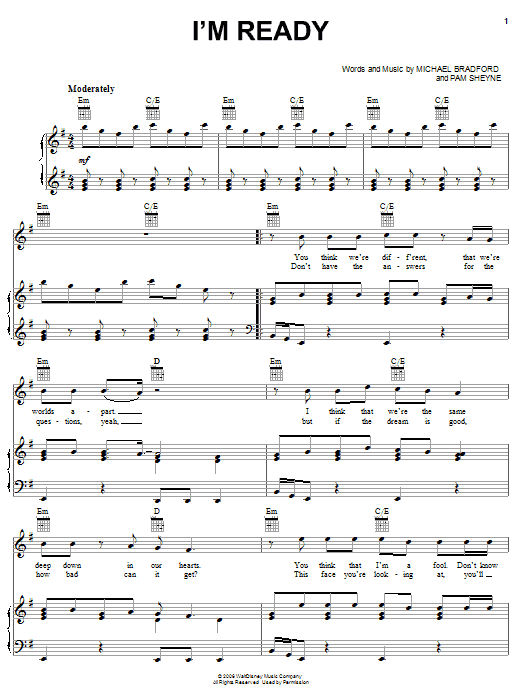 Drew Seeley I'm Ready sheet music notes and chords arranged for Piano, Vocal & Guitar Chords (Right-Hand Melody)
