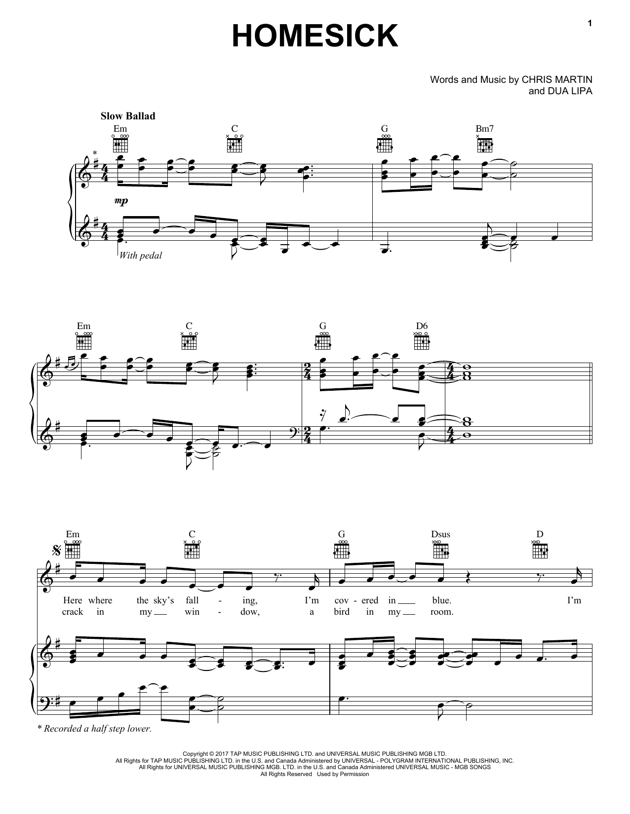 Dua Lipa feat. Chris Martin Homesick sheet music notes and chords arranged for Piano, Vocal & Guitar Chords (Right-Hand Melody)