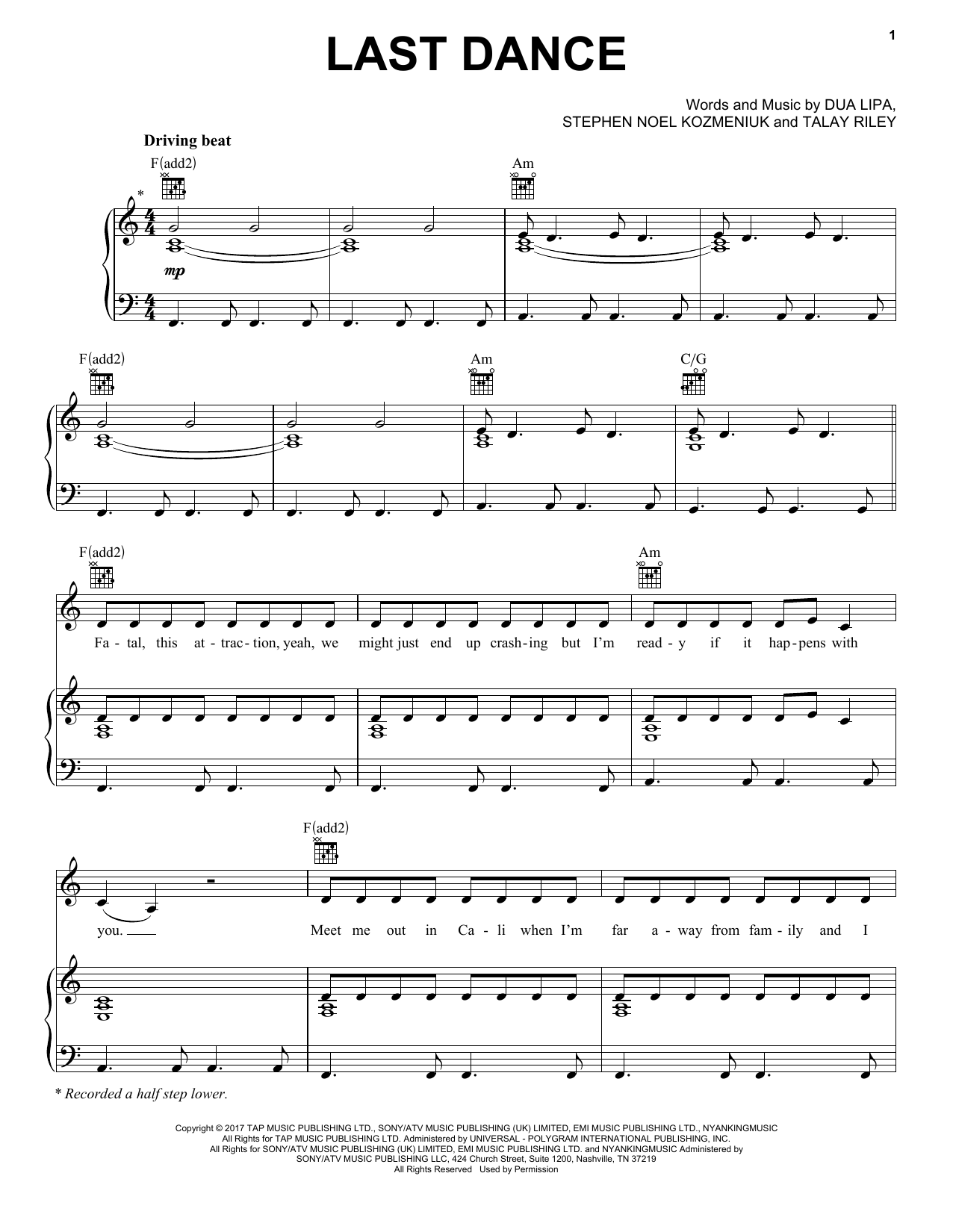 Dua Lipa Last Dance sheet music notes and chords arranged for Piano, Vocal & Guitar Chords (Right-Hand Melody)