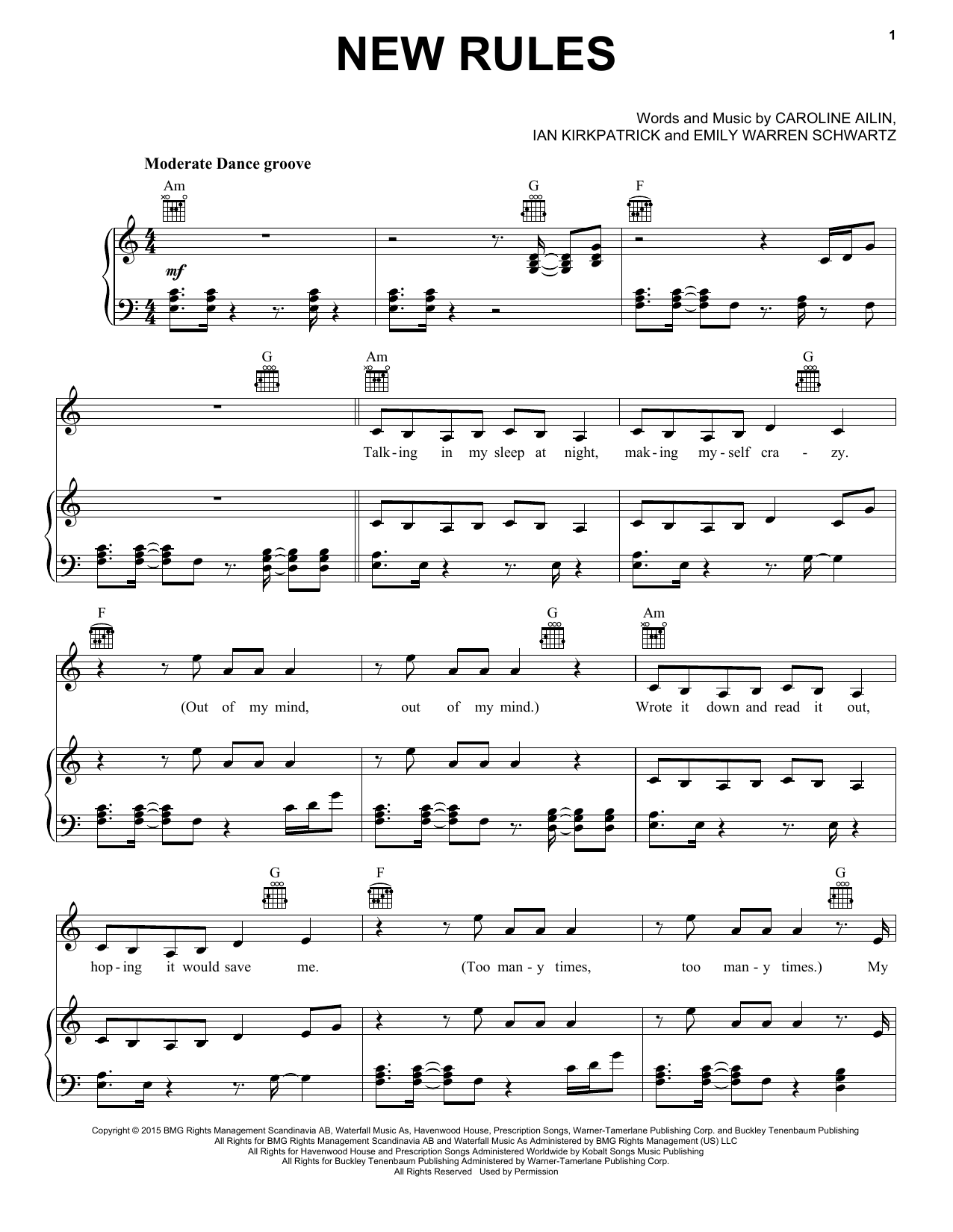 Dua Lipa New Rules sheet music notes and chords arranged for Keyboard (Abridged)