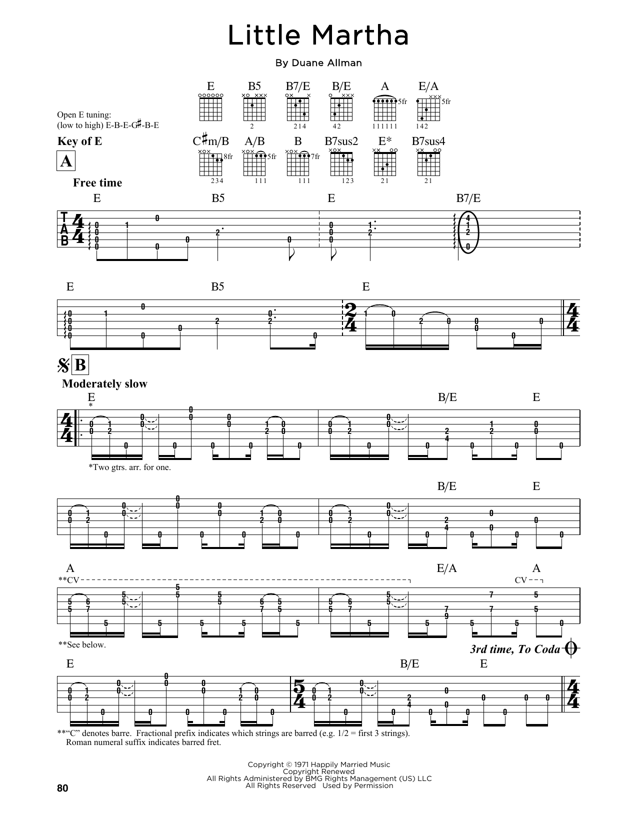 Duane Allman Little Martha sheet music notes and chords arranged for Guitar Lead Sheet