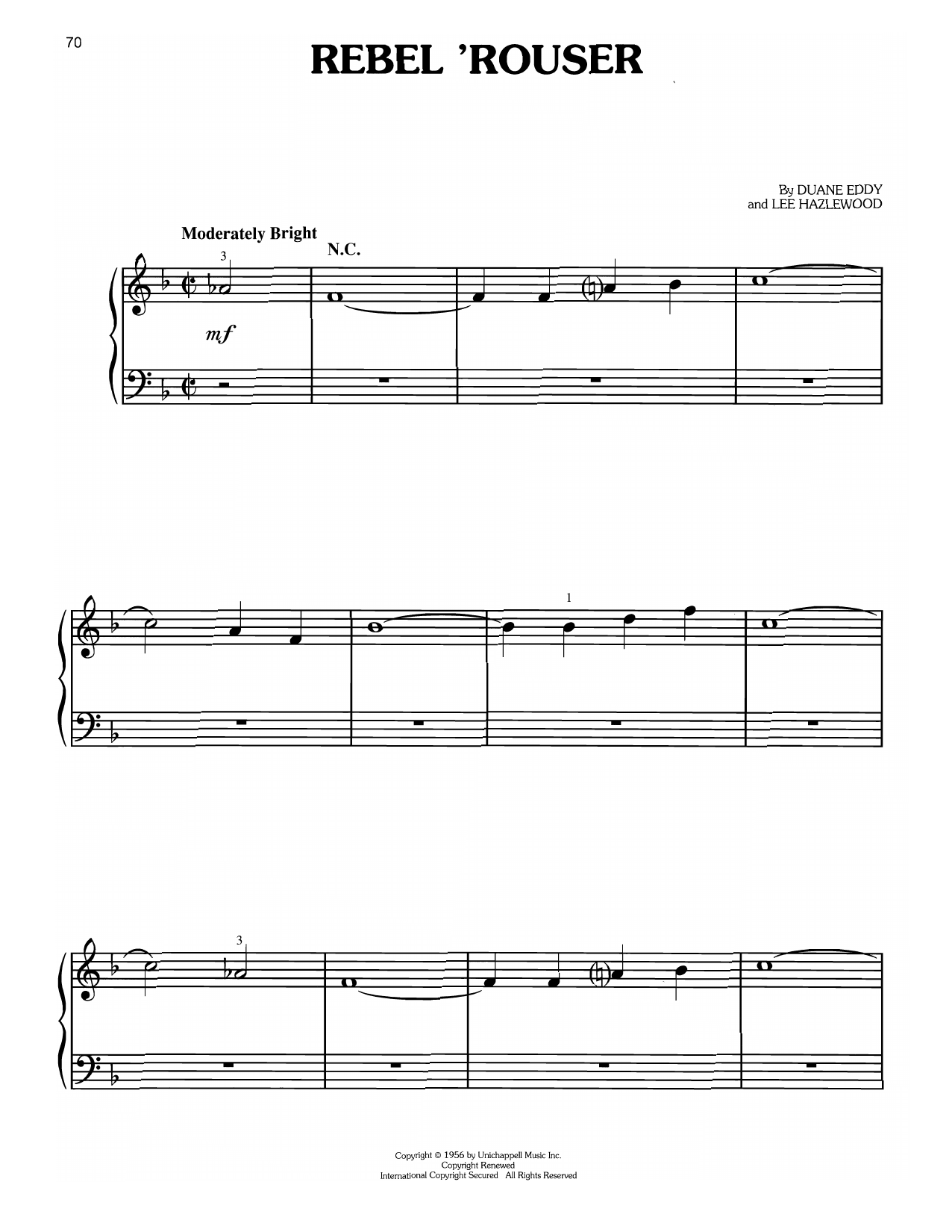 Duane Eddy Rebel 'Rouser (from Forrest Gump) sheet music notes and chords arranged for Easy Piano
