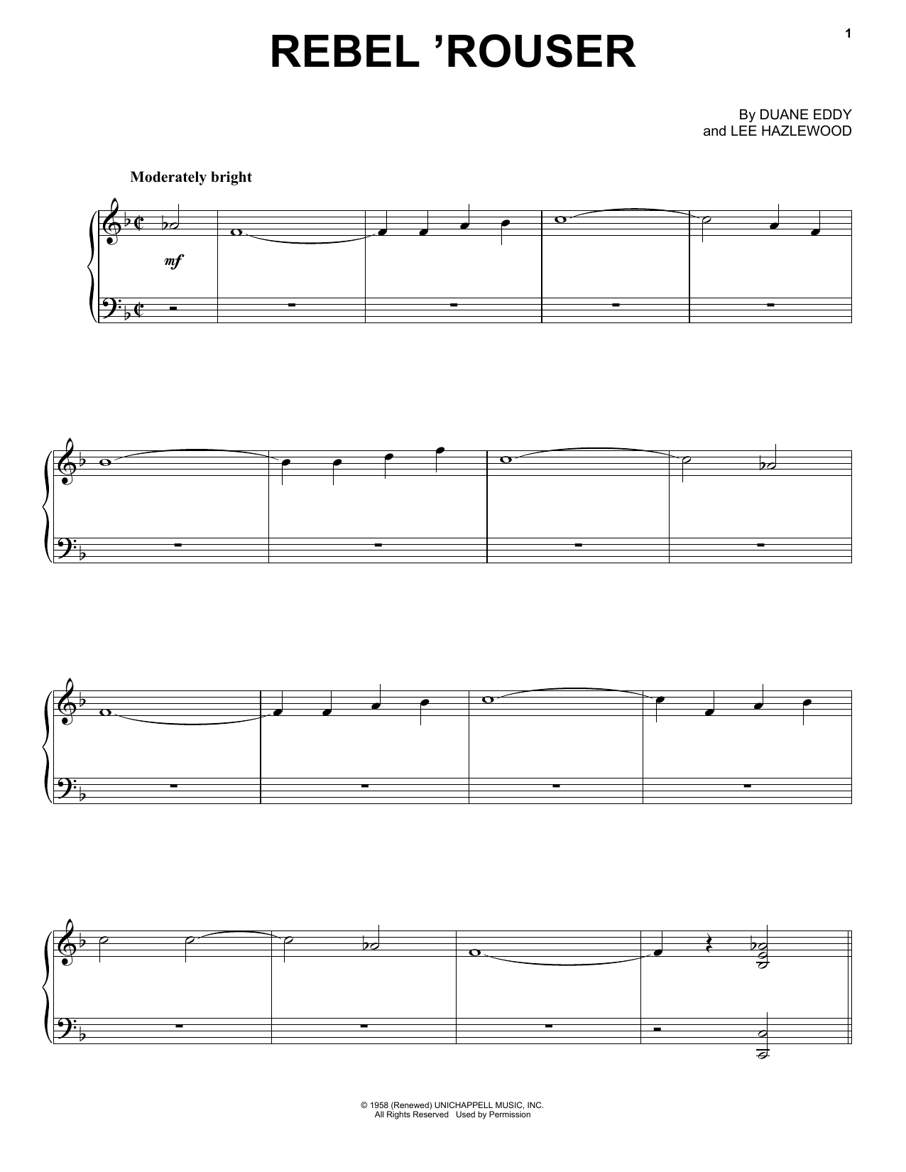 Duane Eddy Rebel 'Rouser sheet music notes and chords arranged for Piano, Vocal & Guitar Chords (Right-Hand Melody)