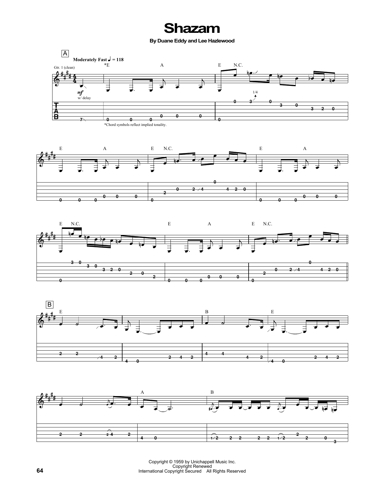 Duane Eddy Shazam sheet music notes and chords arranged for Guitar Tab