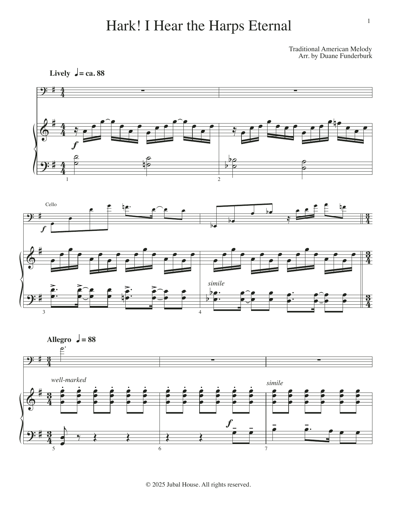 Duane Funderburk Hark I Hear The Harps Eternal sheet music notes and chords arranged for Cello and Piano