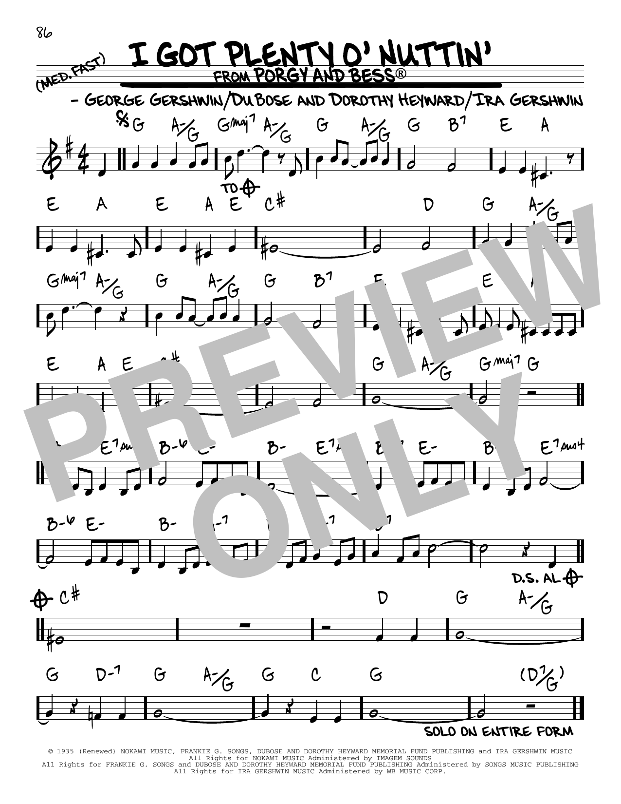 DuBose Heyward I Got Plenty O' Nuttin' sheet music notes and chords arranged for Real Book – Melody & Chords