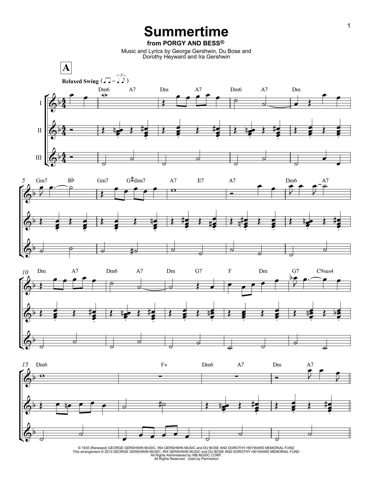 DuBose Heyward Summertime sheet music notes and chords arranged for Easy Guitar Tab