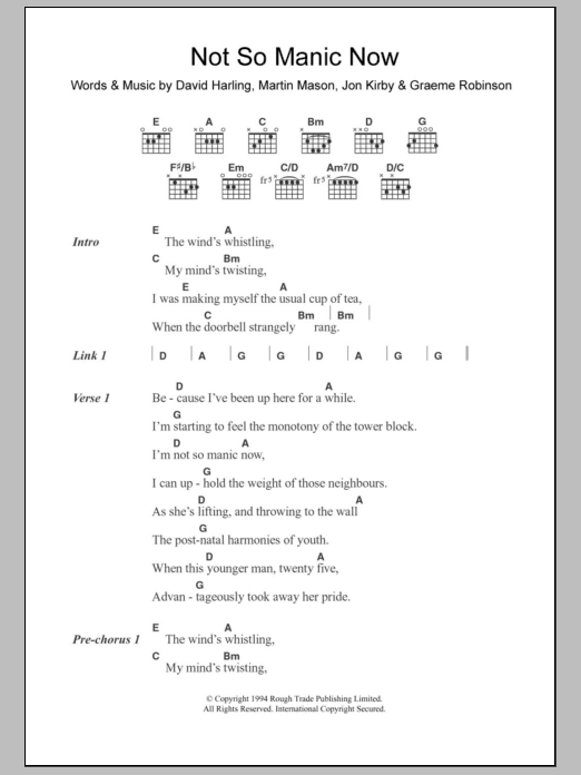 Dubstar Not So Manic Now sheet music notes and chords arranged for Guitar Chords/Lyrics
