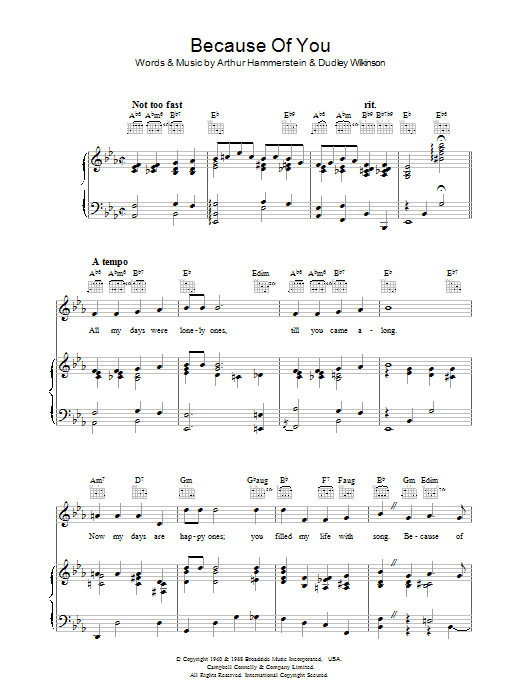 Dudley Wilkinson Because Of You sheet music notes and chords arranged for Piano, Vocal & Guitar Chords