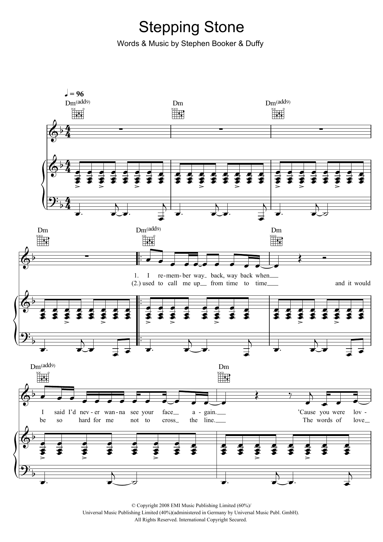 Duffy Stepping Stone sheet music notes and chords arranged for Piano, Vocal & Guitar Chords