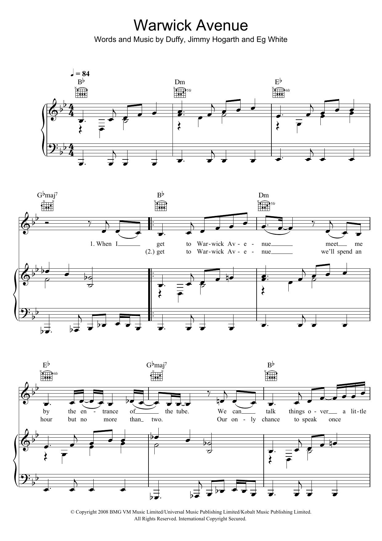 Duffy Warwick Avenue sheet music notes and chords arranged for Guitar Chords/Lyrics
