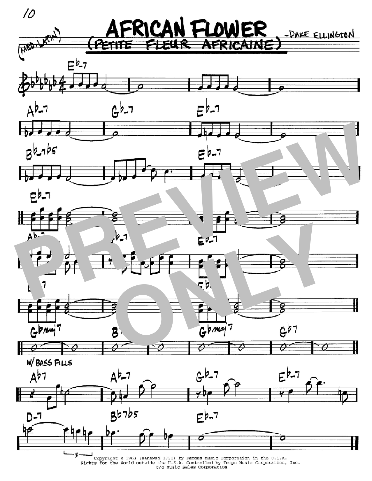 Duke Ellington African Flower (Petite Fleur Africaine) sheet music notes and chords arranged for Real Book – Melody & Chords – Bass Clef Instruments