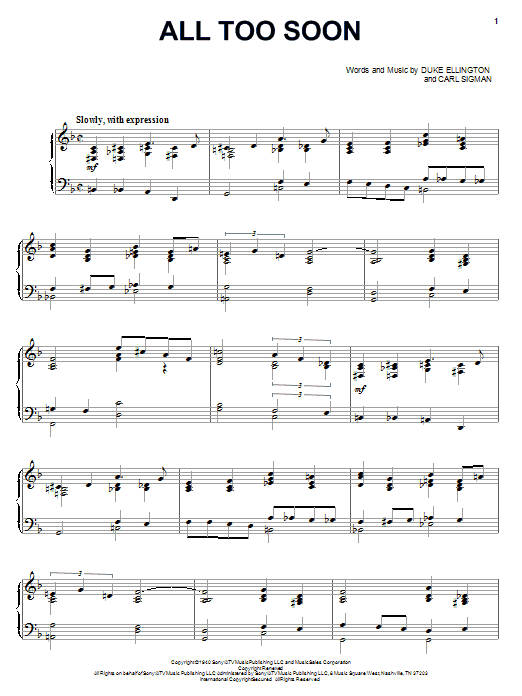 Duke Ellington All Too Soon sheet music notes and chords arranged for Real Book – Melody & Chords