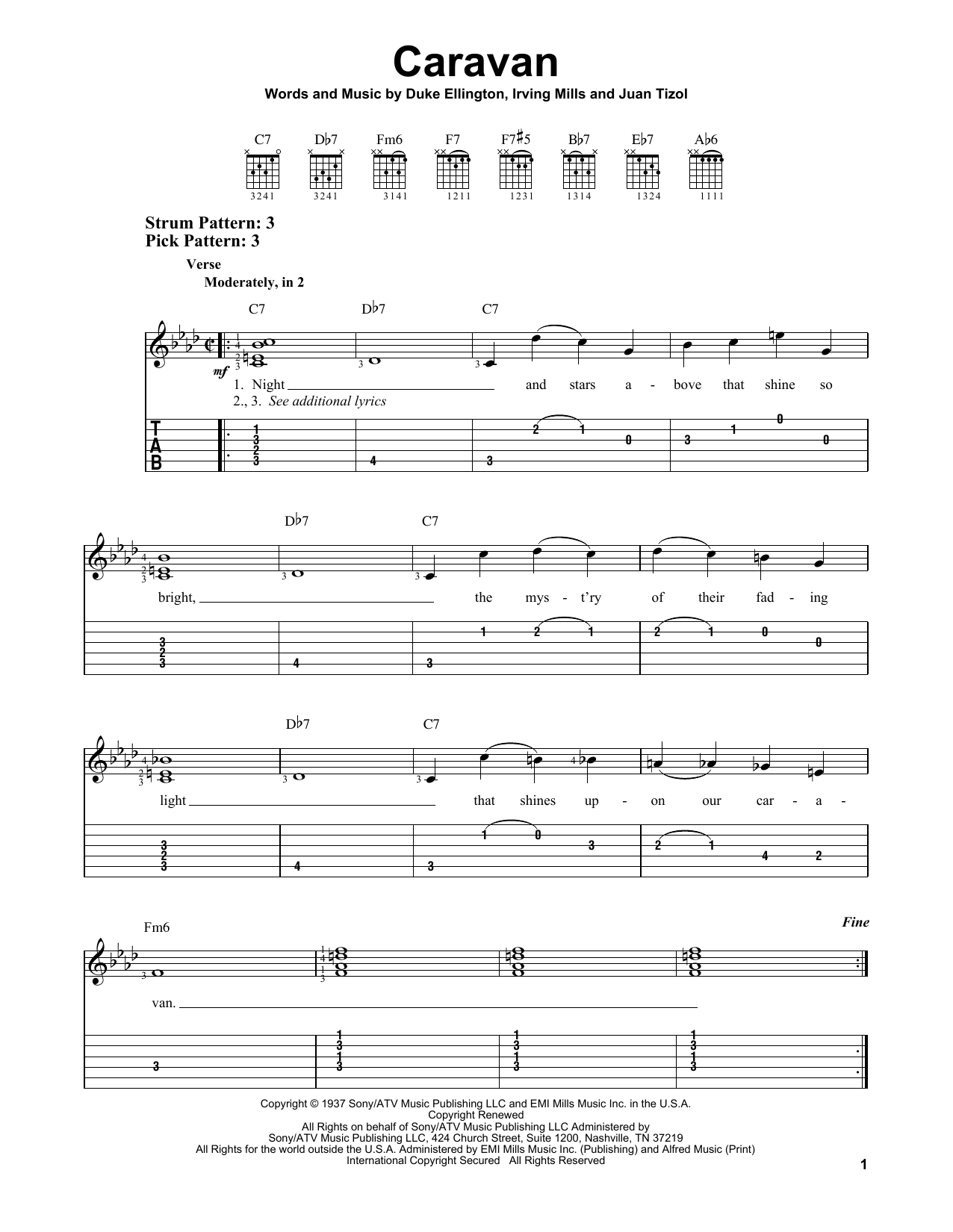 Duke Ellington and his Orchestra Caravan sheet music notes and chords arranged for Easy Guitar Tab