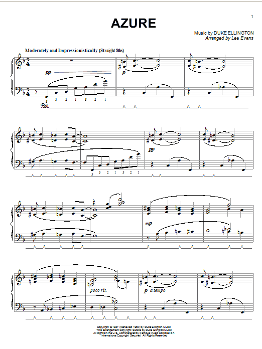 Duke Ellington Azure sheet music notes and chords arranged for Piano Solo