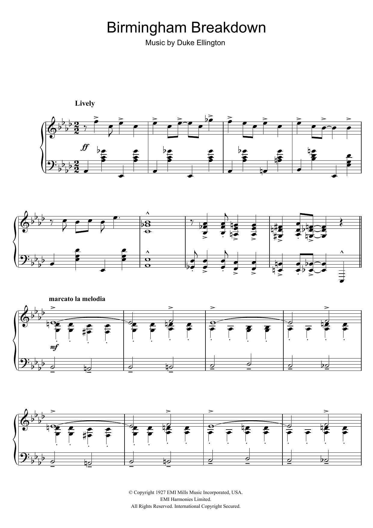 Duke Ellington Birmingham Breakdown sheet music notes and chords arranged for Piano Solo