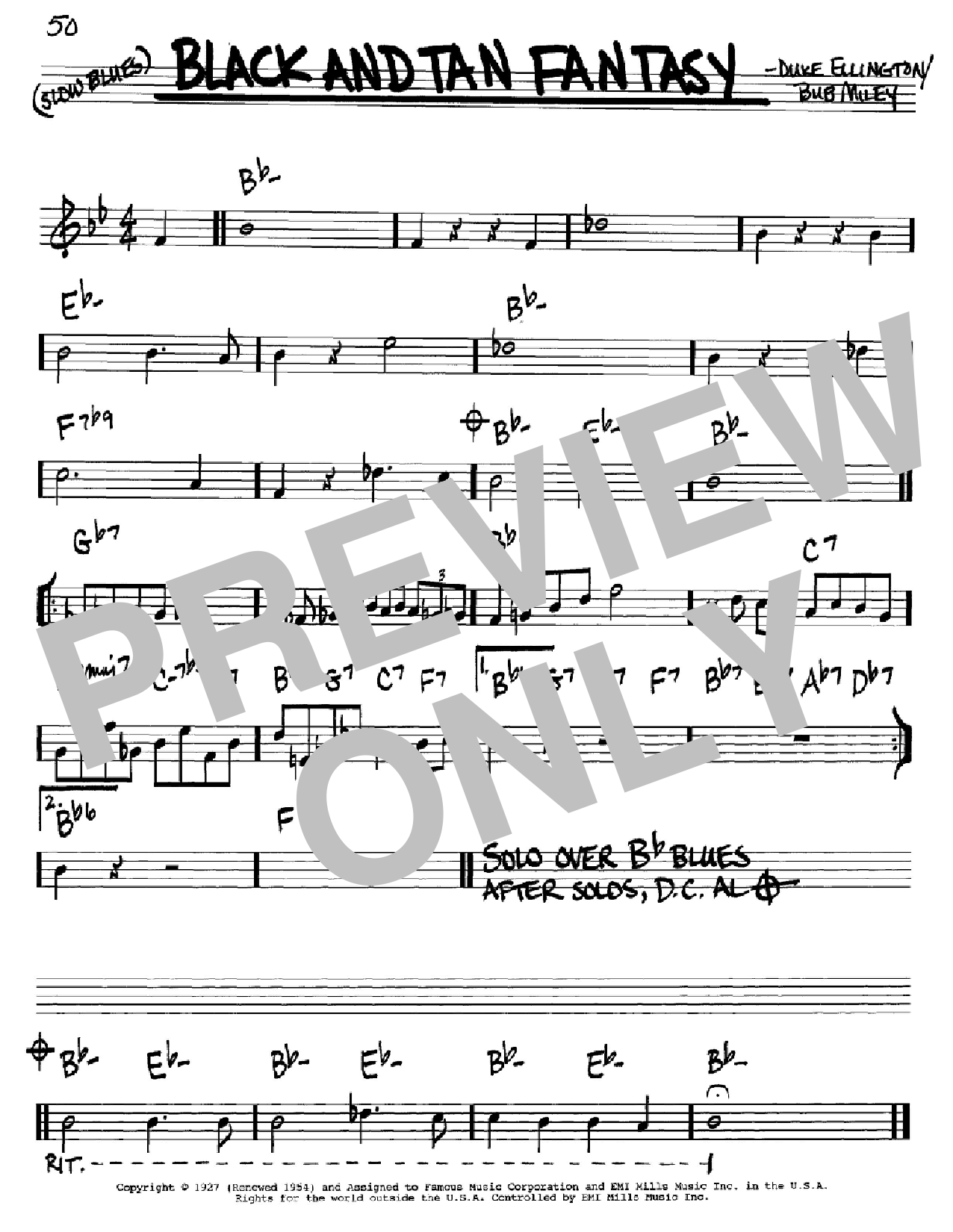 Duke Ellington Black And Tan Fantasy sheet music notes and chords arranged for Lead Sheet / Fake Book