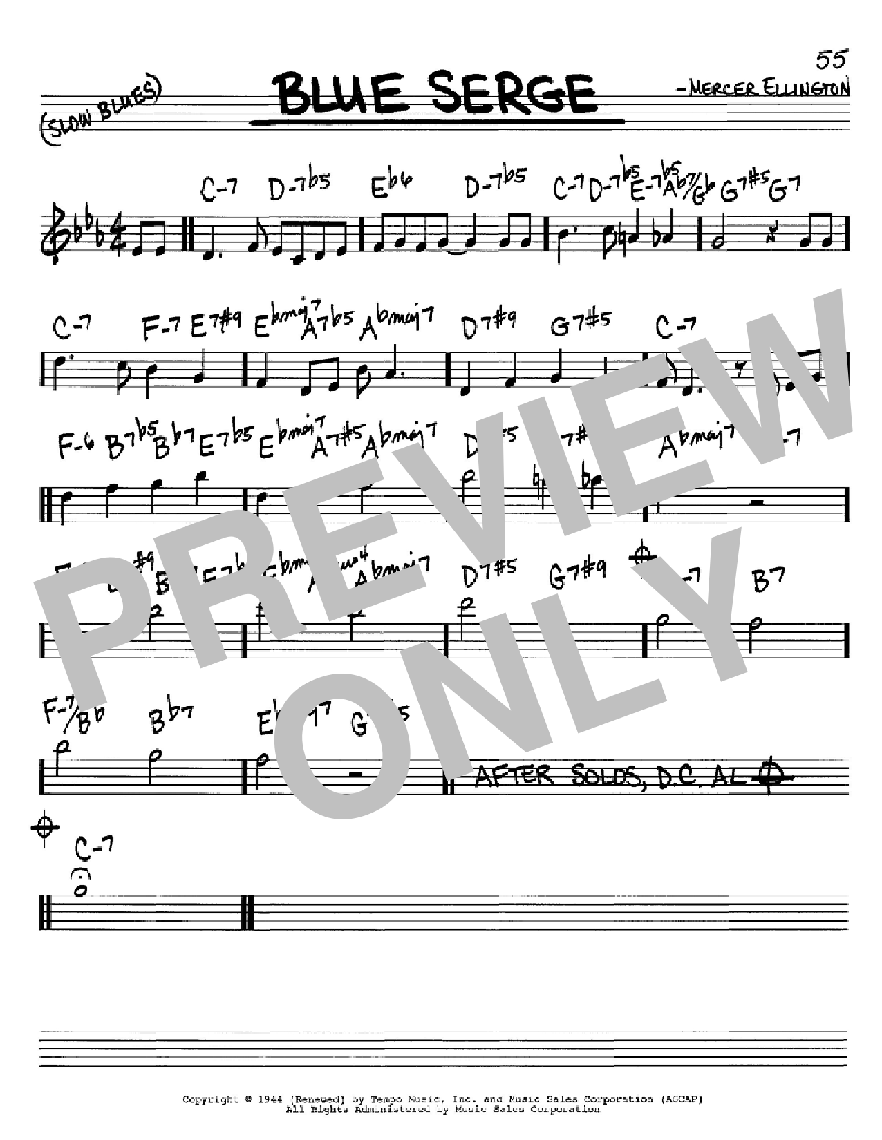 Duke Ellington Blue Serge sheet music notes and chords arranged for Real Book – Melody & Chords – C Instruments