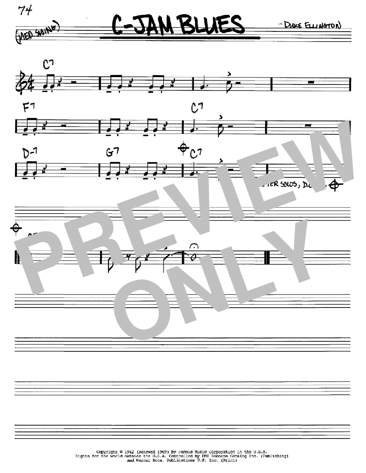 Duke Ellington C-Jam Blues sheet music notes and chords arranged for Bass Guitar Tab