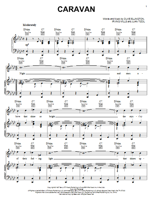 Duke Ellington Caravan sheet music notes and chords arranged for Piano, Vocal & Guitar Chords (Right-Hand Melody)