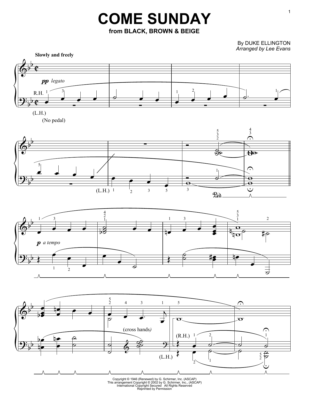 Duke Ellington Come Sunday sheet music notes and chords arranged for Easy Guitar