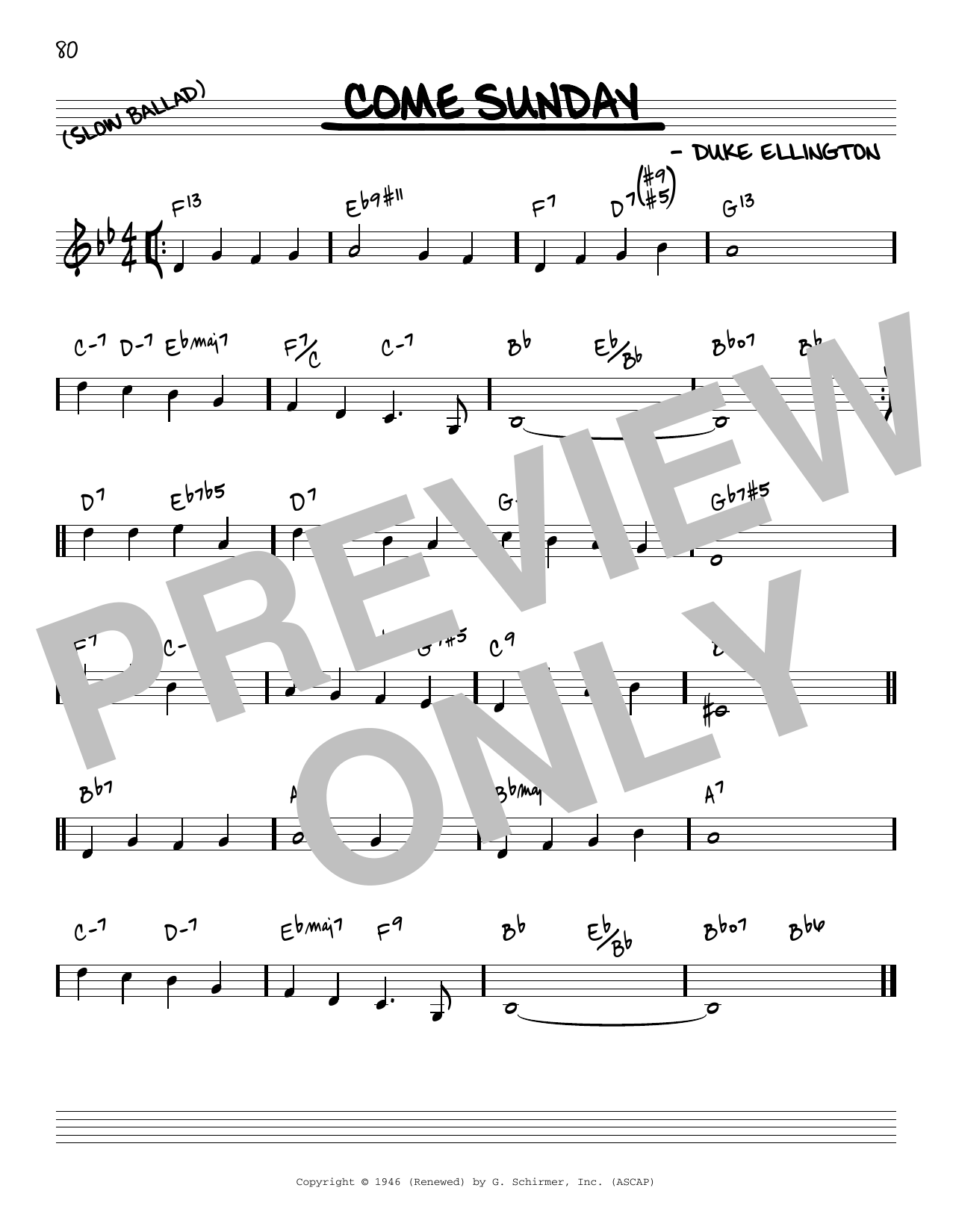 Duke Ellington Come Sunday [Reharmonized version] (arr. Jack Grassel) sheet music notes and chords arranged for Real Book – Melody & Chords
