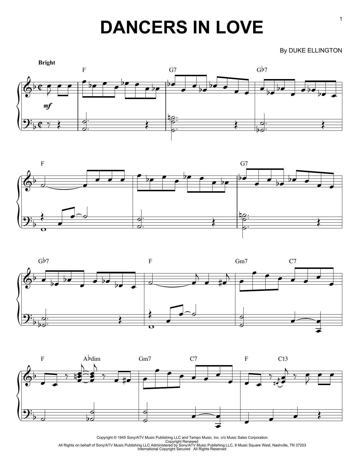 Duke Ellington Dancers In Love (arr. Brent Edstrom) sheet music notes and chords arranged for Piano Solo