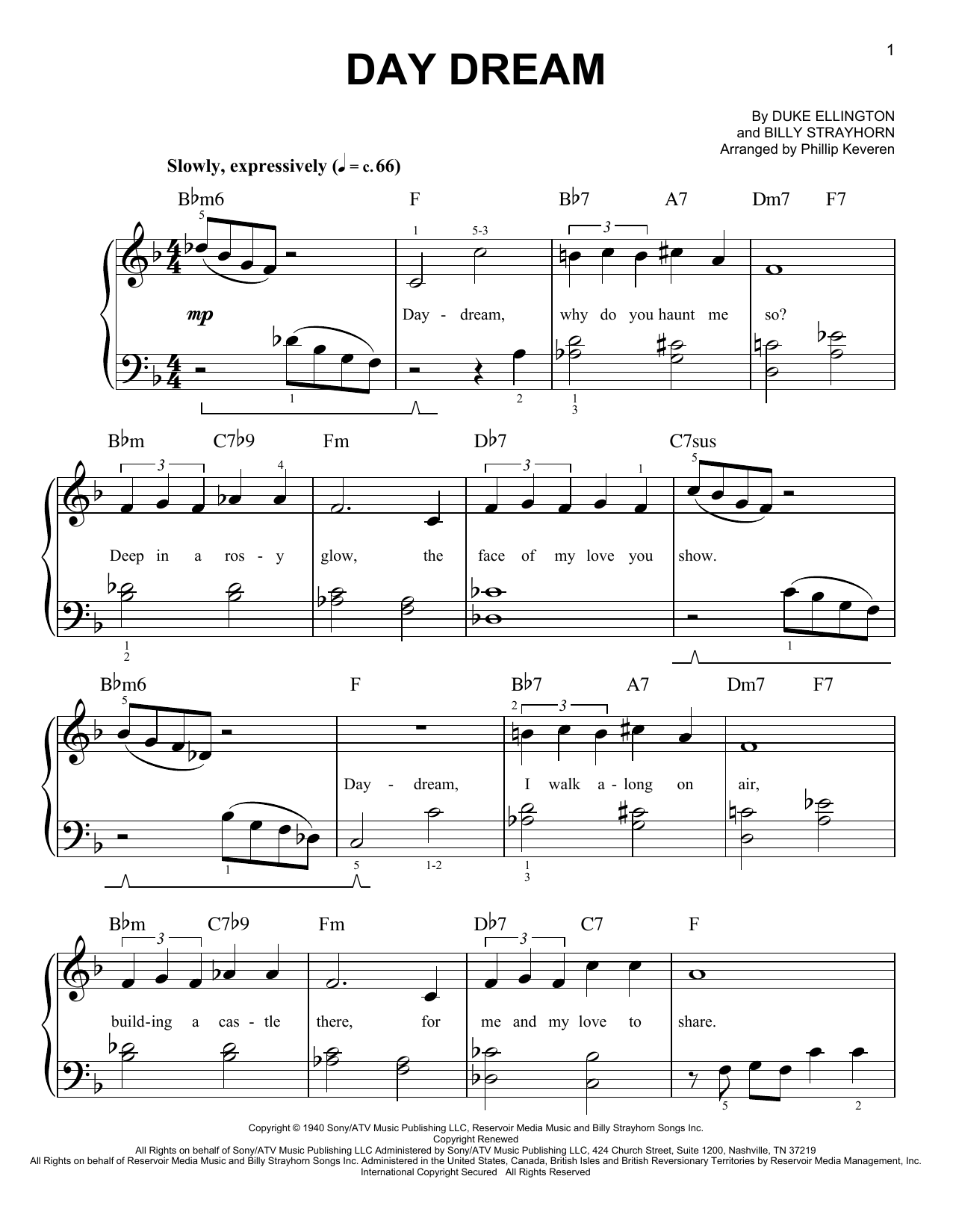 Duke Ellington Day Dream (arr. Phillip Keveren) sheet music notes and chords arranged for Easy Piano