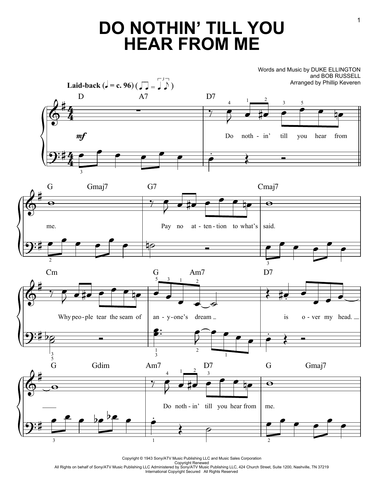 Duke Ellington Do Nothin' Till You Hear From Me (arr. Phillip Keveren) sheet music notes and chords arranged for Easy Piano