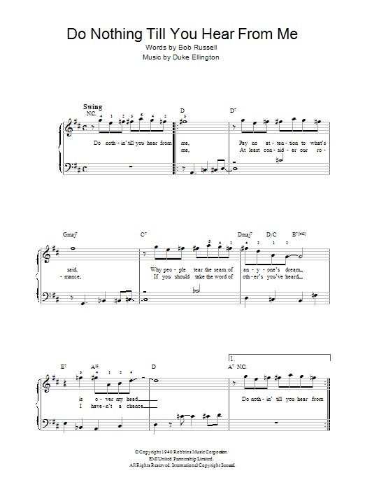 Duke Ellington Do Nothin' Till You Hear From Me (Concerto For Cootie) sheet music notes and chords arranged for Easy Piano