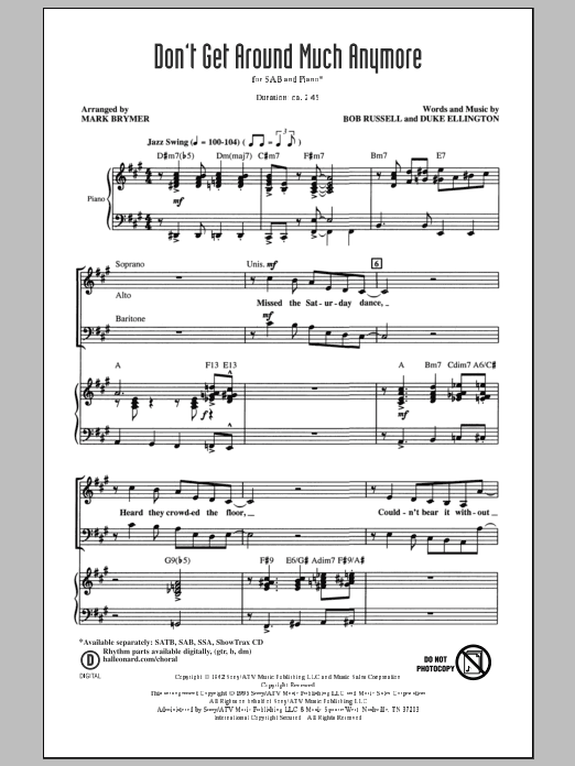 Duke Ellington Don't Get Around Much Anymore (arr. Mark Brymer) sheet music notes and chords arranged for SATB Choir