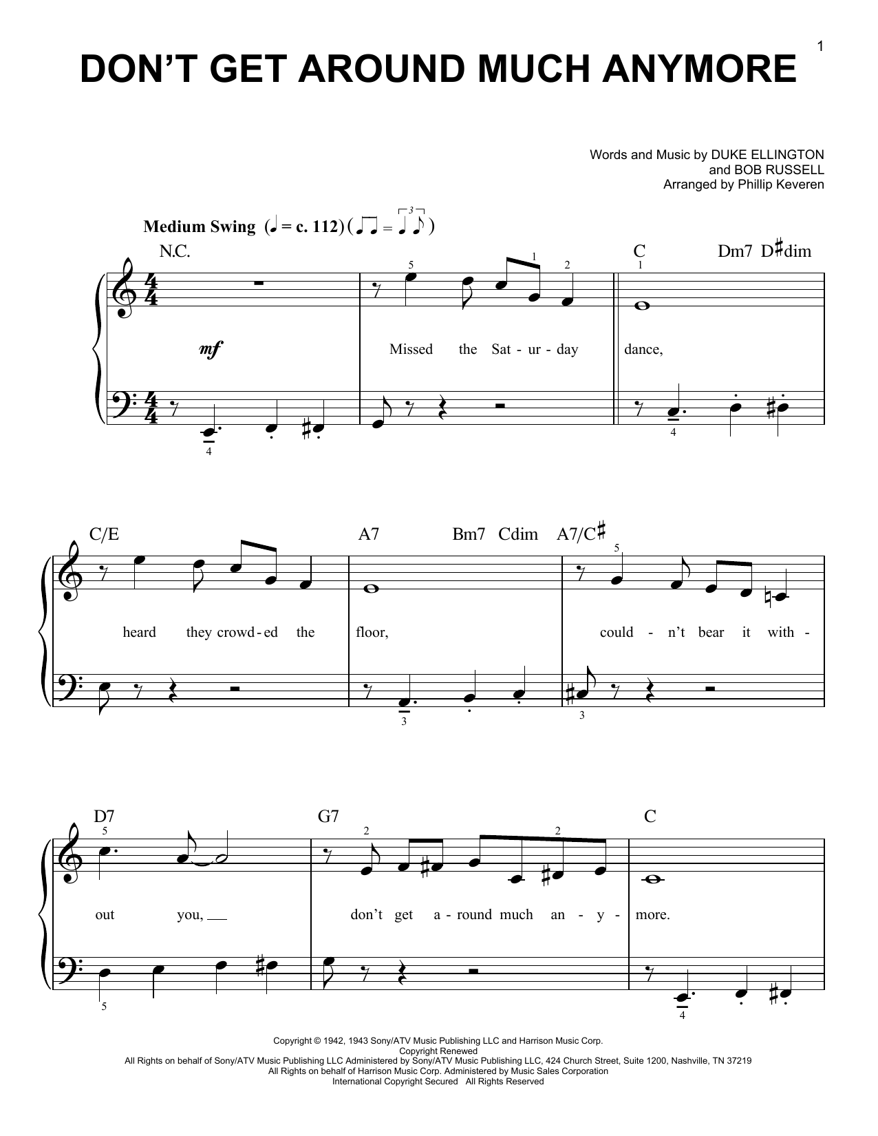 Duke Ellington Don't Get Around Much Anymore (arr. Phillip Keveren) sheet music notes and chords arranged for Easy Piano
