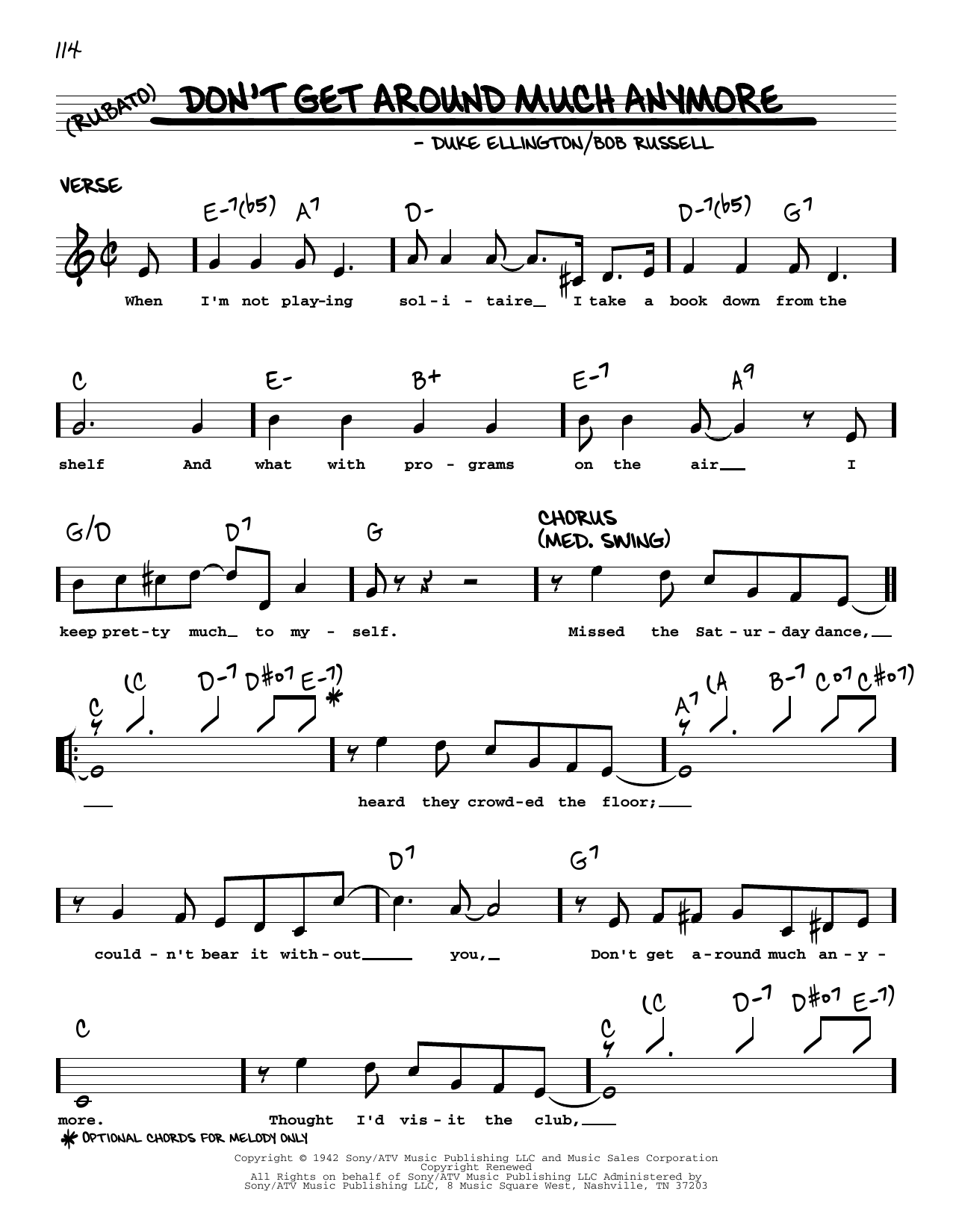 Duke Ellington Don't Get Around Much Anymore (arr. Robert Rawlins) sheet music notes and chords arranged for Real Book – Melody, Lyrics & Chords
