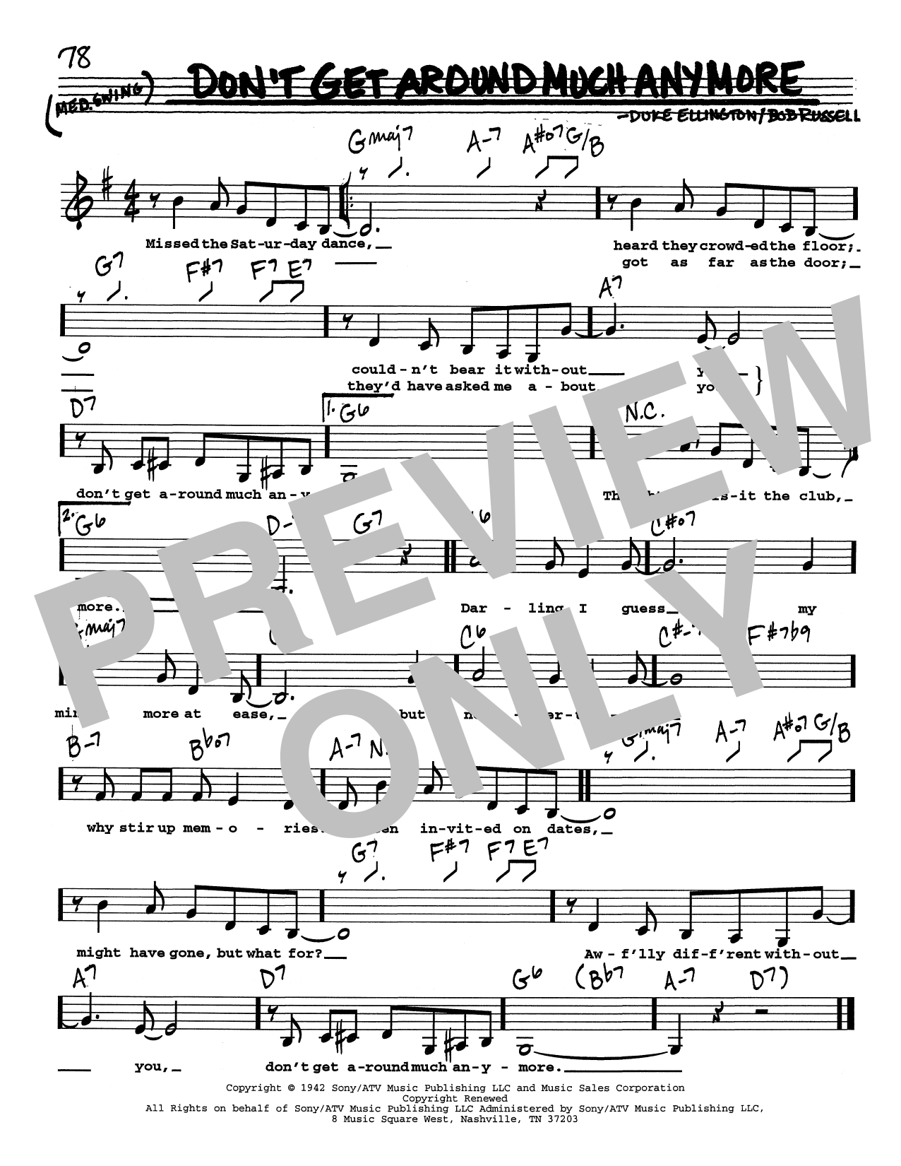 Duke Ellington Don't Get Around Much Anymore (Low Voice) sheet music notes and chords arranged for Real Book – Melody, Lyrics & Chords
