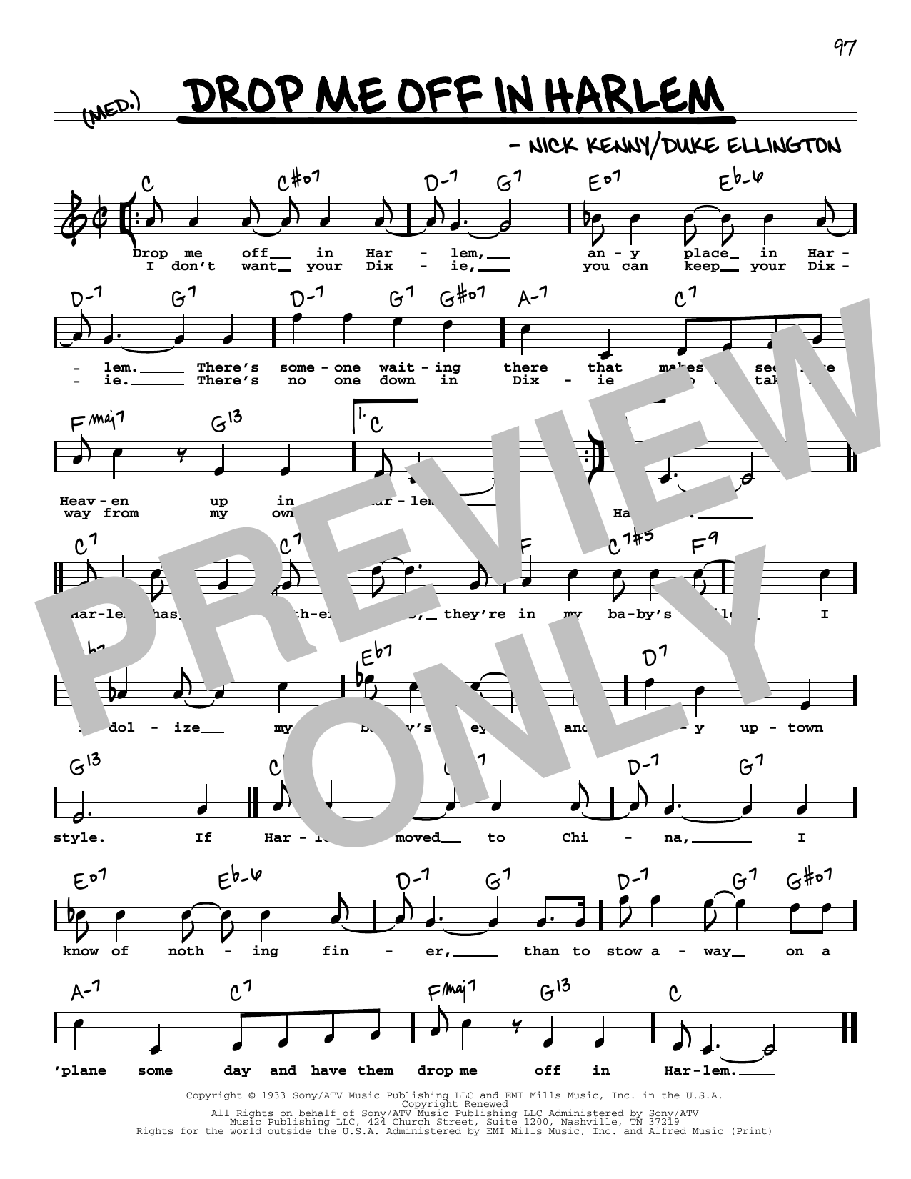 Duke Ellington Drop Me Off In Harlem (High Voice) sheet music notes and chords arranged for Real Book – Melody, Lyrics & Chords